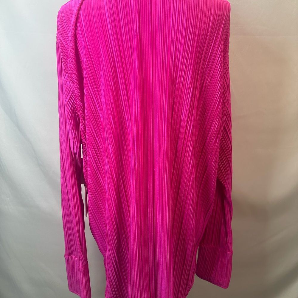 Good American Fuchsia Always Fits Plisse Pleated Button Down Blouse Size 5/6 NWT - Picture 8 of 13